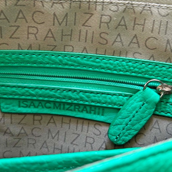 SADDLE BAG, ISAAC MIZRAHI SOFT LEATHER, SHAMROCK GREEN, SHOULDER STRAP, LINED - Picture 12 of 13